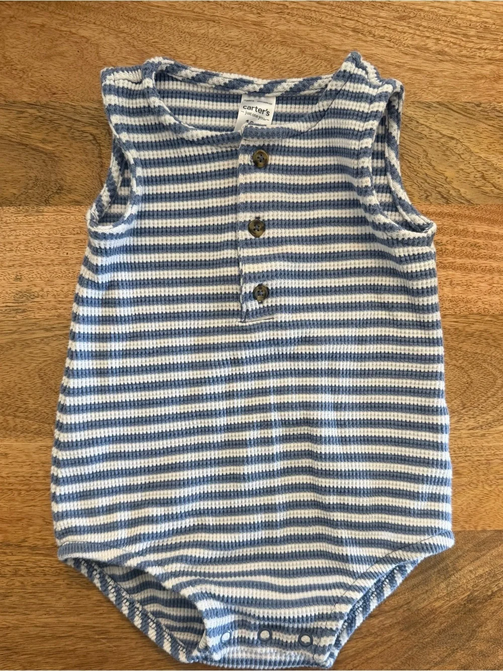 Carter's Blue & White Striped Knit Sleeveless Baby Romper